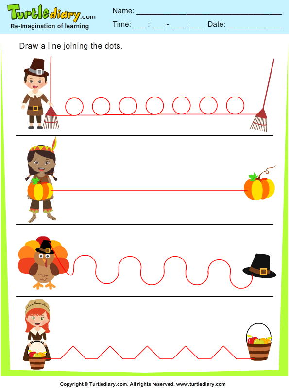 Thanksgiving Tracing Curves Worksheet - Turtle Diary