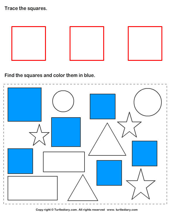 Trace Squares and Color Them Worksheet - Turtle Diary