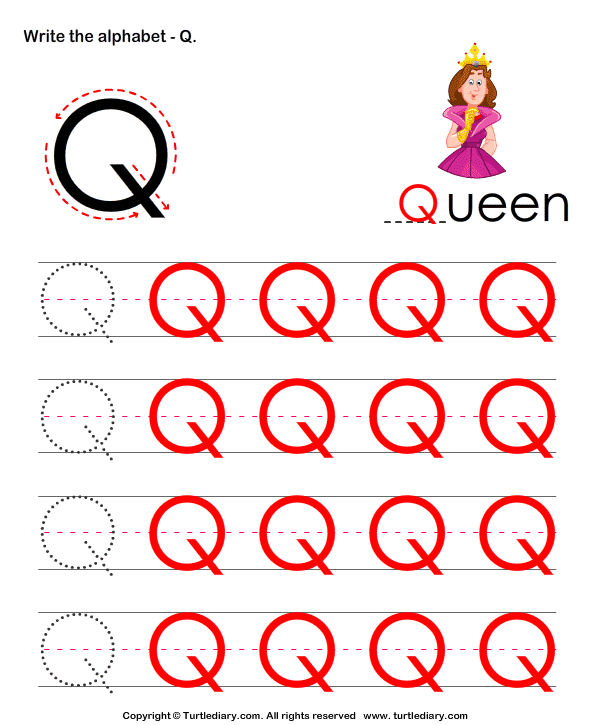 Uppercase Alphabet Writing Practice Q Worksheet - Turtle Diary