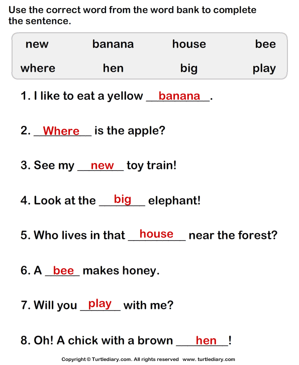 Use Word Bank to Complete the Sentence.