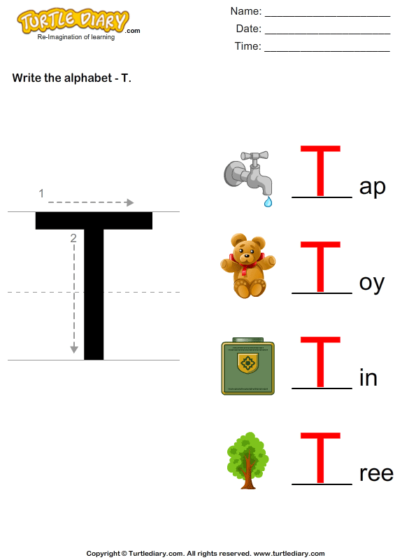 write alphabet t in uppercase worksheet turtle diary