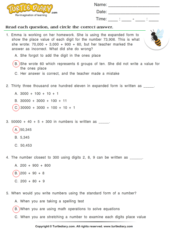 Write Numbers in Standard Form Worksheet - Turtle Diary