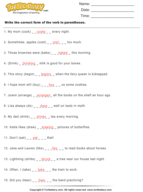 Fill In The Correct Form Of The Verb