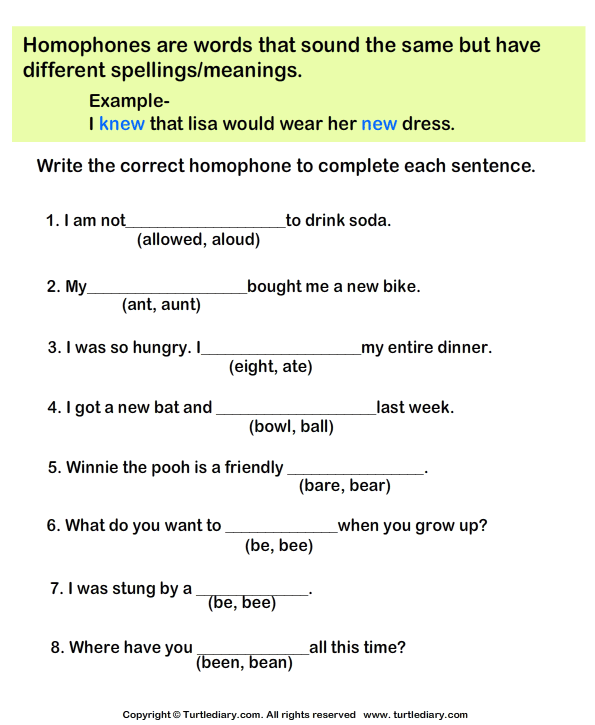 Complete The Sentences With Correct Homophone 7 Worksheet - TurtleDiary.com