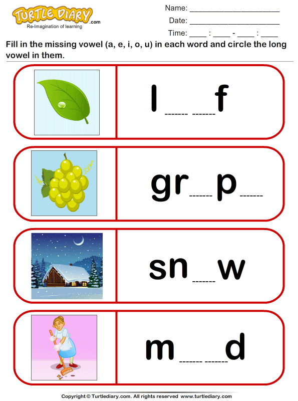 Circle the long vowel - TurtleDiary.com