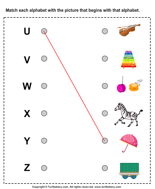 Match Alphabets To The Objects 5 Worksheet - TurtleDiary.com