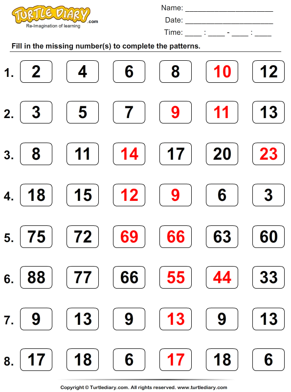 Skip Counting 1 Worksheet - TurtleDiary.com