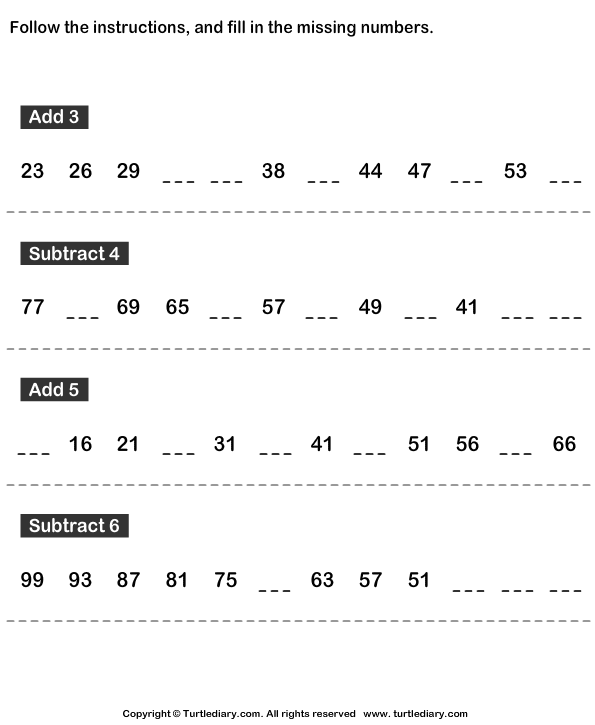 Complete the number pattern - TurtleDiary.com
