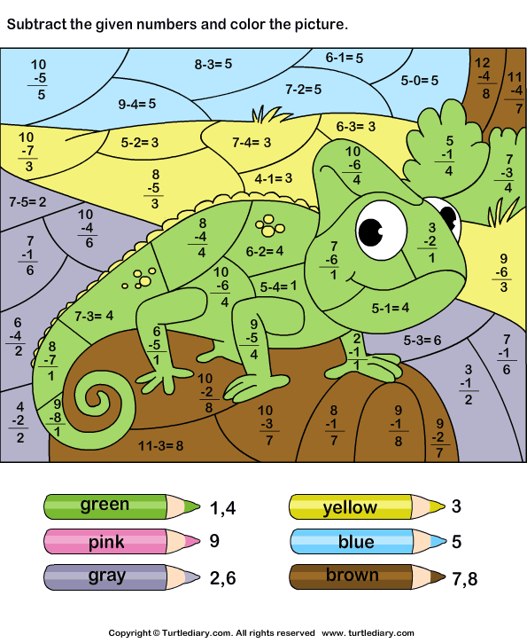 Color By Subtracting Numbers Worksheet 5 - Turtle Diary