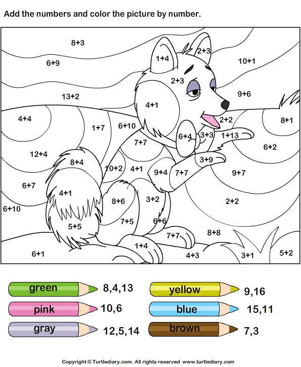 Color by Number Addition Worksheet - Turtle Diary