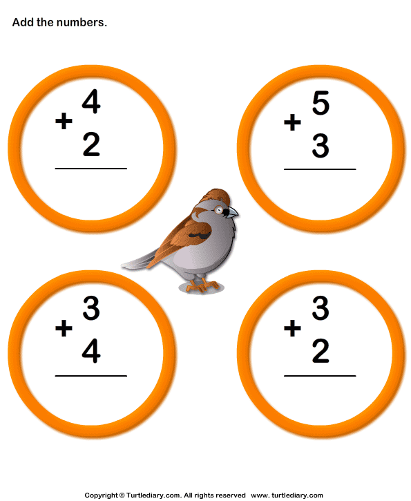 Add Two One Digit Numbers And Write The Sum Turtle Diary Worksheet