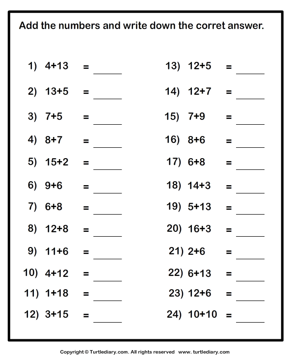 adding one digit numbers with numbers up to two digits