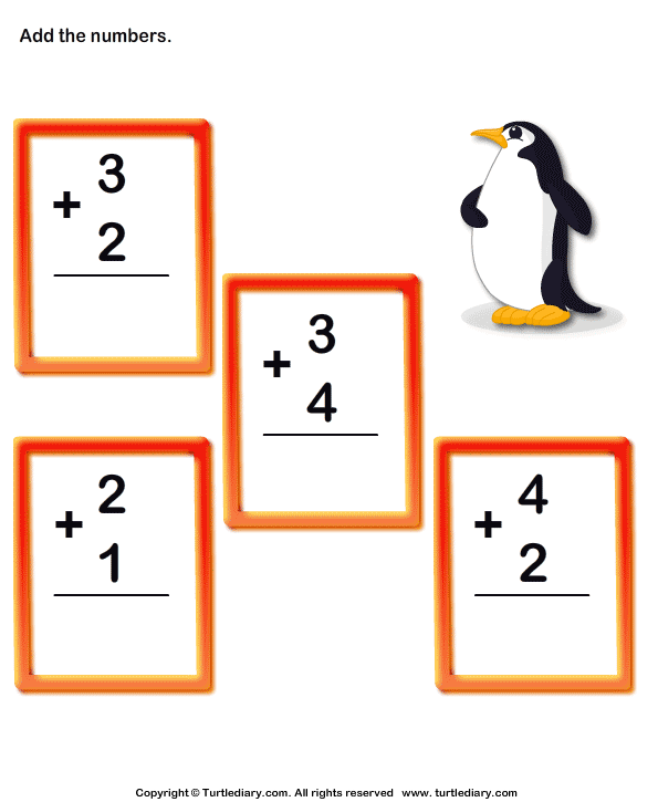 Adding Two Numbers up to Five Worksheet - Turtle Diary