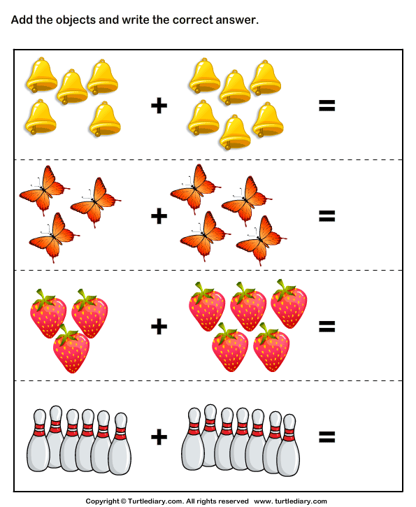 addition using objects worksheet turtle diary