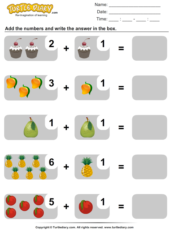 Addition with Objects Sums up to Twenty Worksheet - Turtle Diary