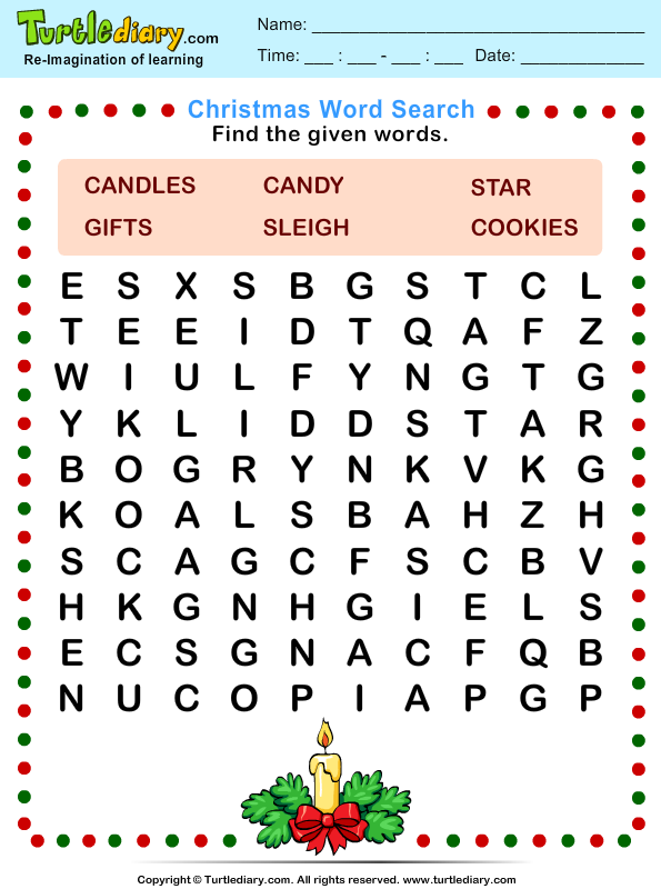 Candy Word Search Turtle Diary Worksheet