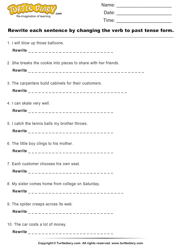 Change Into Past Tense Worksheets