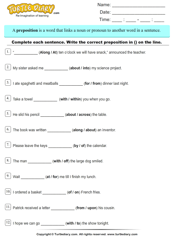 Identify Prepositions In Sentences