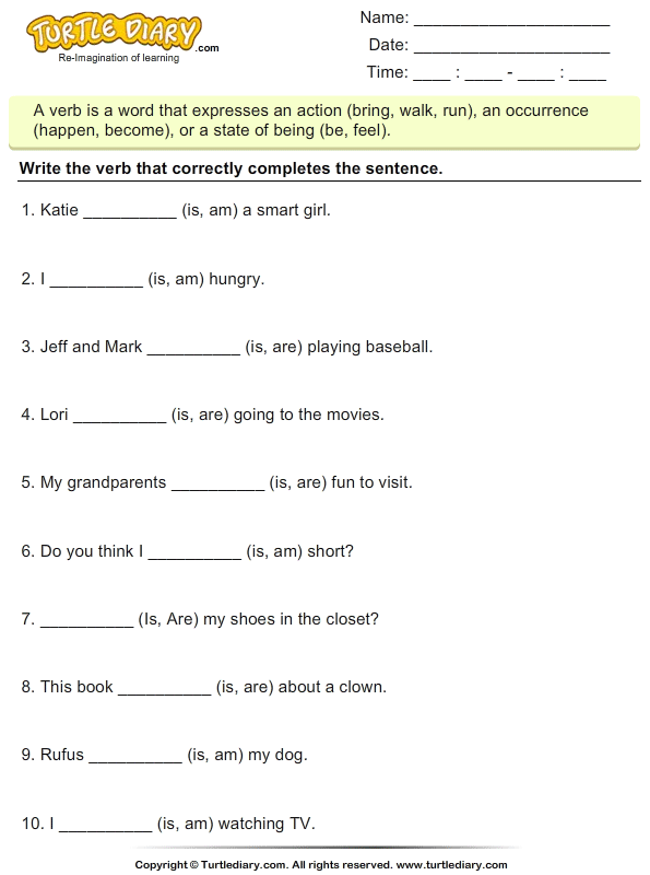 is worksheet and 1 grade are for Choose Am Correct of Are the Verb Be To Form the Is