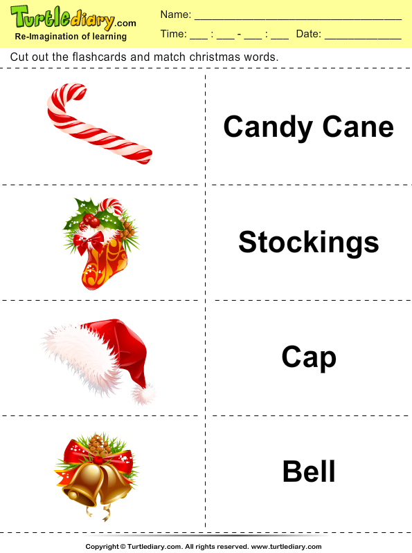 Christmas Flashcards Candy Cane Worksheet - Turtle Diary