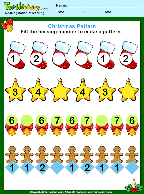 1-20 toddler worksheets printable numbers free Fill Turtle Missing Worksheet  Numbers Christmas  Pattern