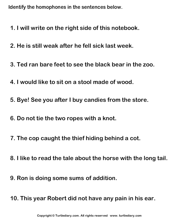 circle homophones in each sentence worksheet turtle diary