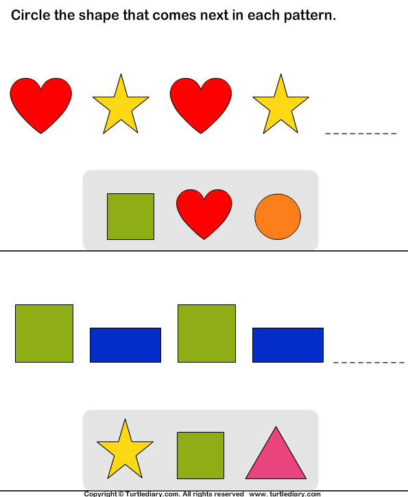 Circle Shape to Complete Patterns Worksheet - Turtle Diary