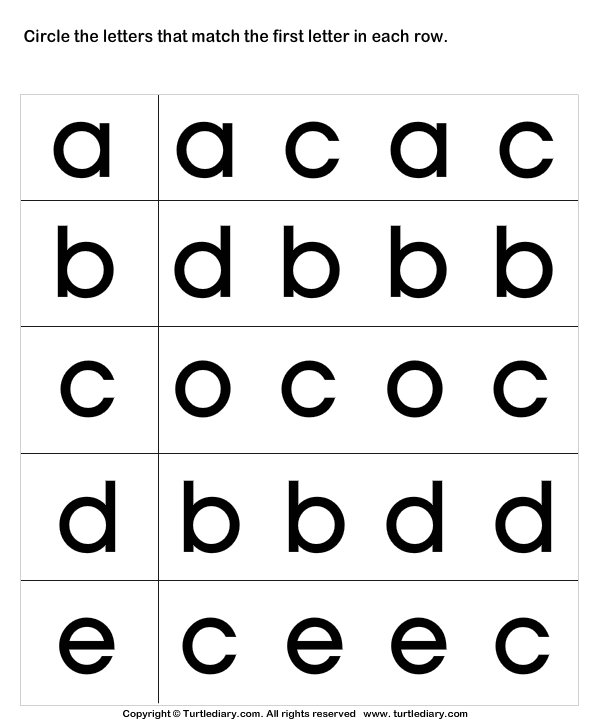 Circle The Matching Letter A B C D E Worksheet Turtle Diary