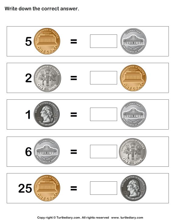 Free Printable Coin Matching Worksheets