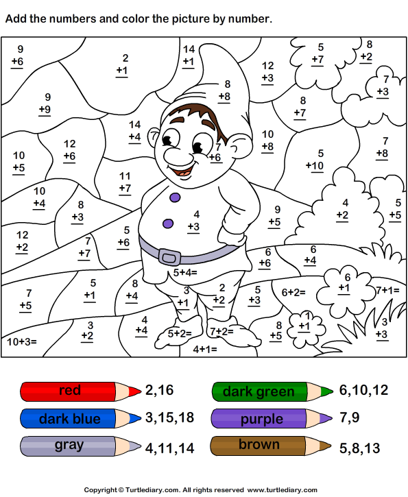 21 Color By Sum Kindergarten Free Coloring Pages