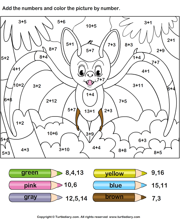 Free Printable Color By Sum Worksheets