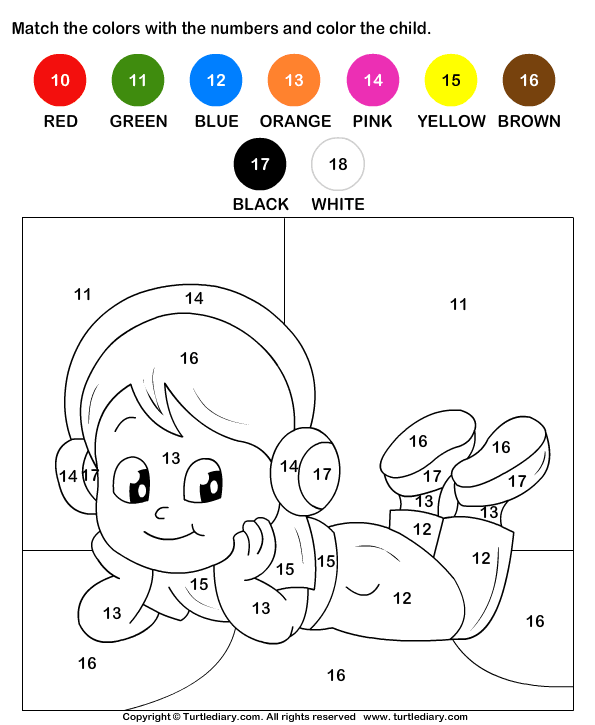 Color the Child by Numbers Worksheet - Turtle Diary
