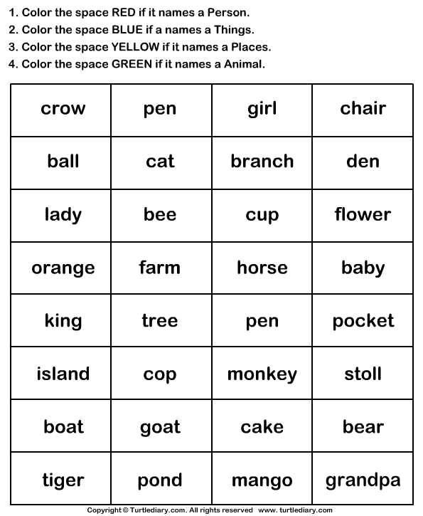 Singular And Plural Noun Coloring Pages Learny Kids