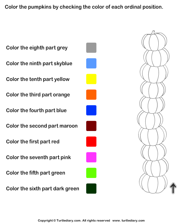 on free for printable worksheet numbers preschoolers Ordinal Checking by Pumpkins Color the Position Worksheet