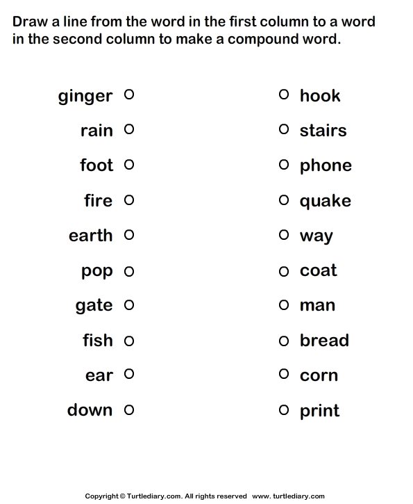 combine the words to make compound word worksheet turtle