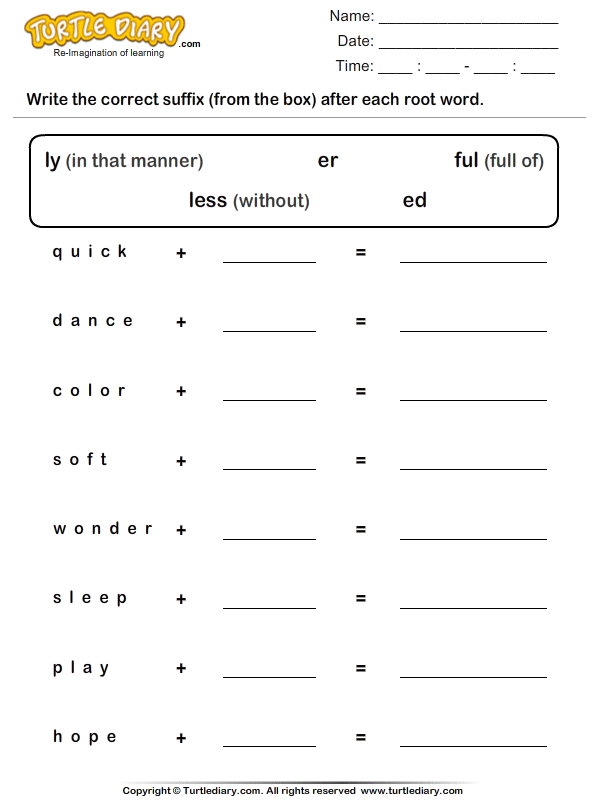 Combining Root Word and Suffix Worksheet - Turtle Diary