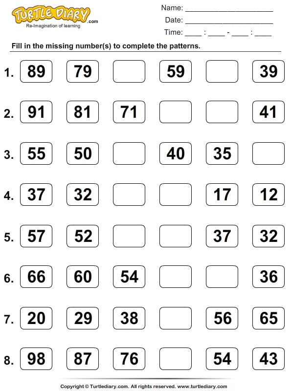 complete the patterns using skip counting worksheet