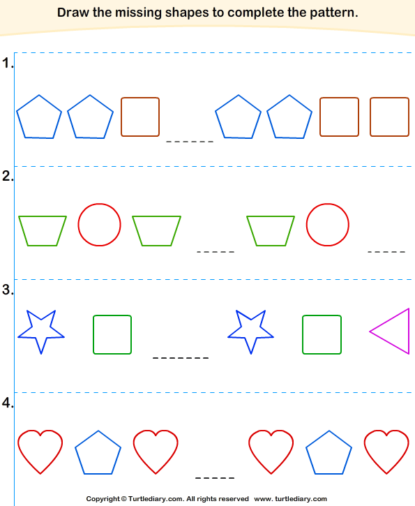 complete the shapes pattern worksheet turtle diary