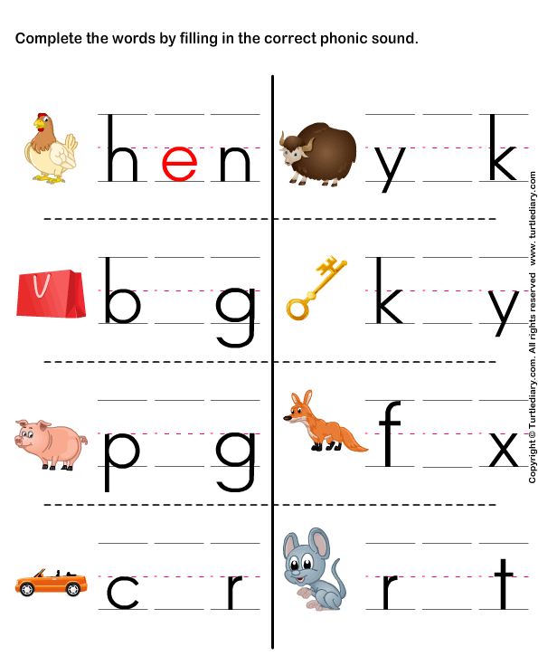 ukg worksheet printable Correct Filling by Worksheet Words Phonic Sound Complete