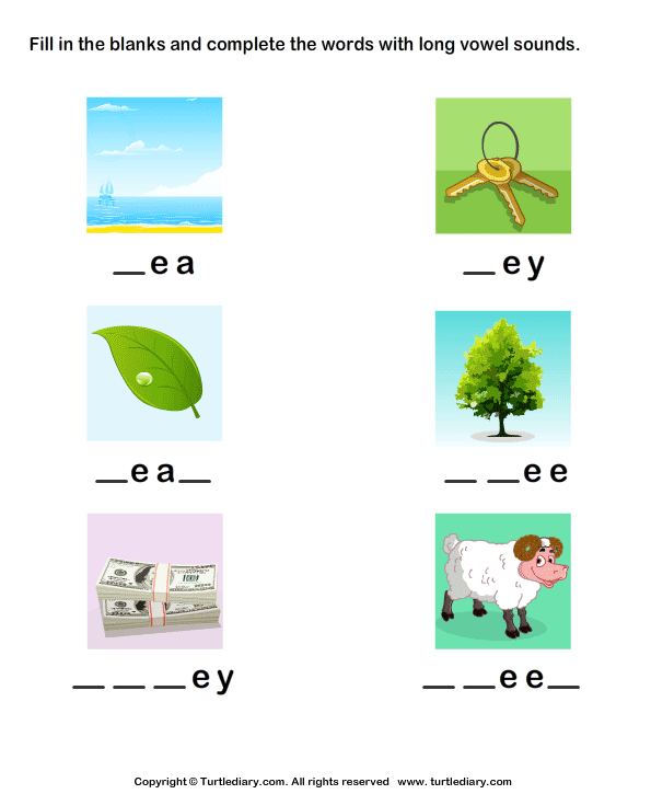 worksheets phonics letter Turtle Words Vowel Sound Worksheet Complete with Long   E