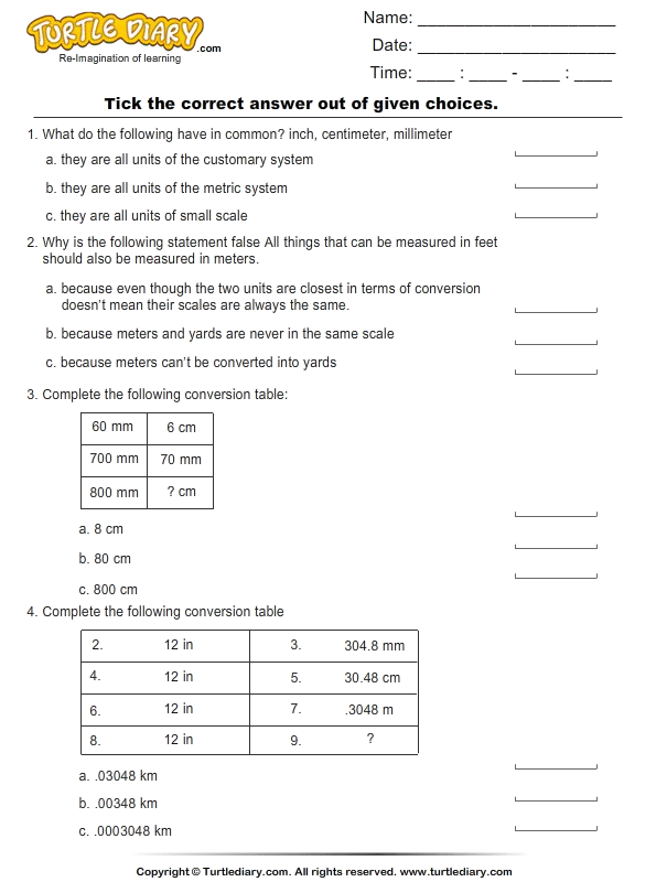 Converting Between Metric and Customary Units of Length Worksheet