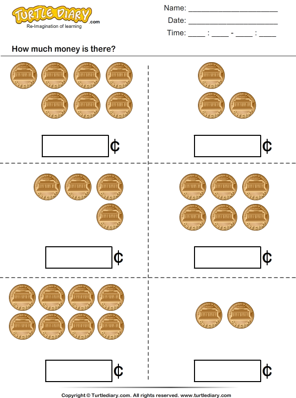 Count Pennies and Write Total Amount Worksheet - Turtle Diary