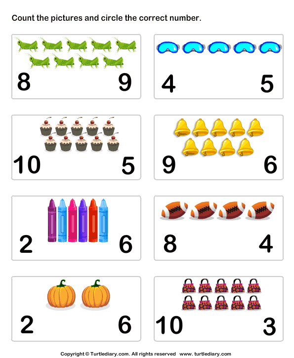 Count Pictures up to Ten Worksheet - Turtle Diary