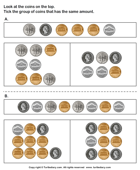 math 1 worksheets for grade philippines of Total Group Value Count and having Tally Same Coins