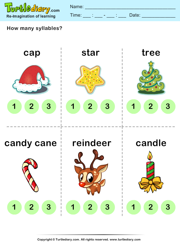 pdf for worksheet free kindergarten Syllables  Diary Counting Worksheet Turtle