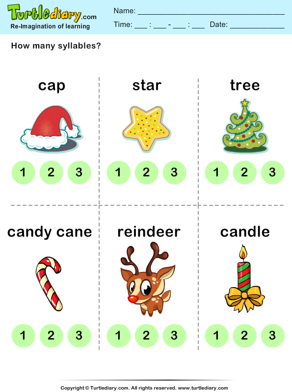 pdf worksheet kindergarten for free Turtle Diary   Counting Syllables Worksheet