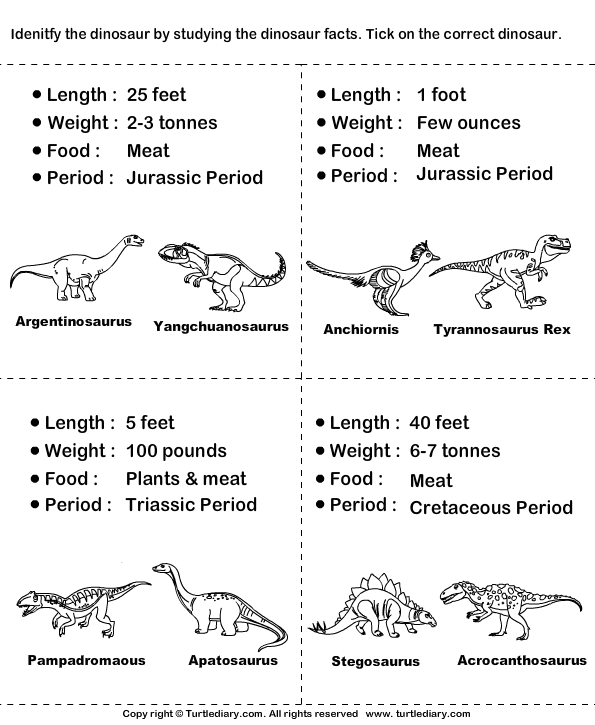 Dinosaurs Pictures and Names Worksheet - Turtle Diary