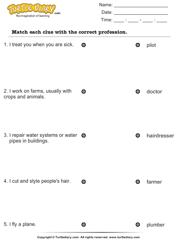 1 on free grade transport for worksheets Draw a Match Statement to Line Profession the and