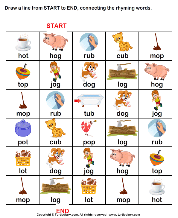 Draw Line from Start to End Connecting Rhyming Words og | Turtle Diary ...