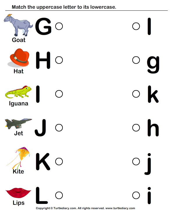 draw line to match letters g to i worksheet turtle diary